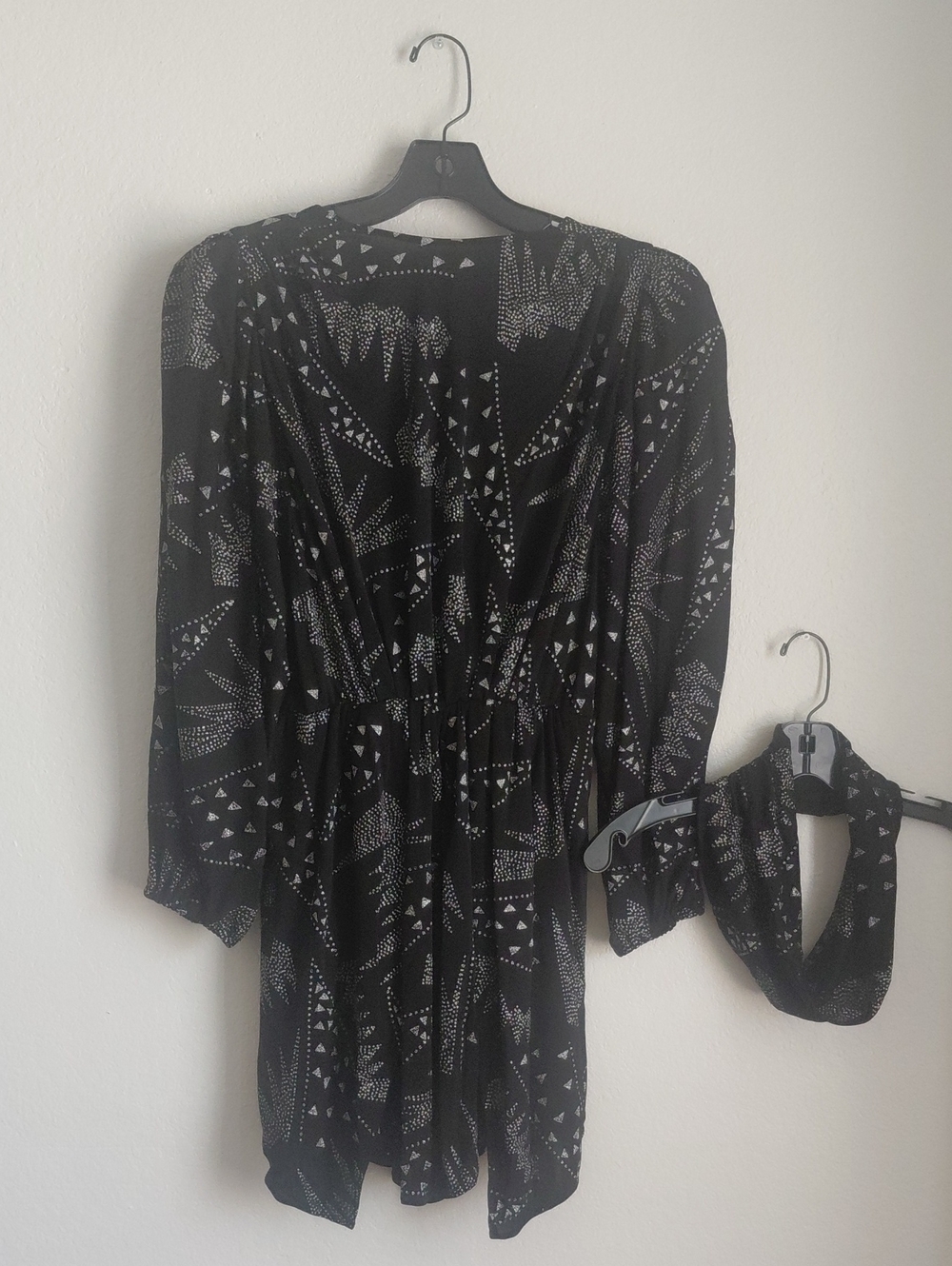 Isabel Marant Black Geometric Long Sleeve Dress with Scarf
